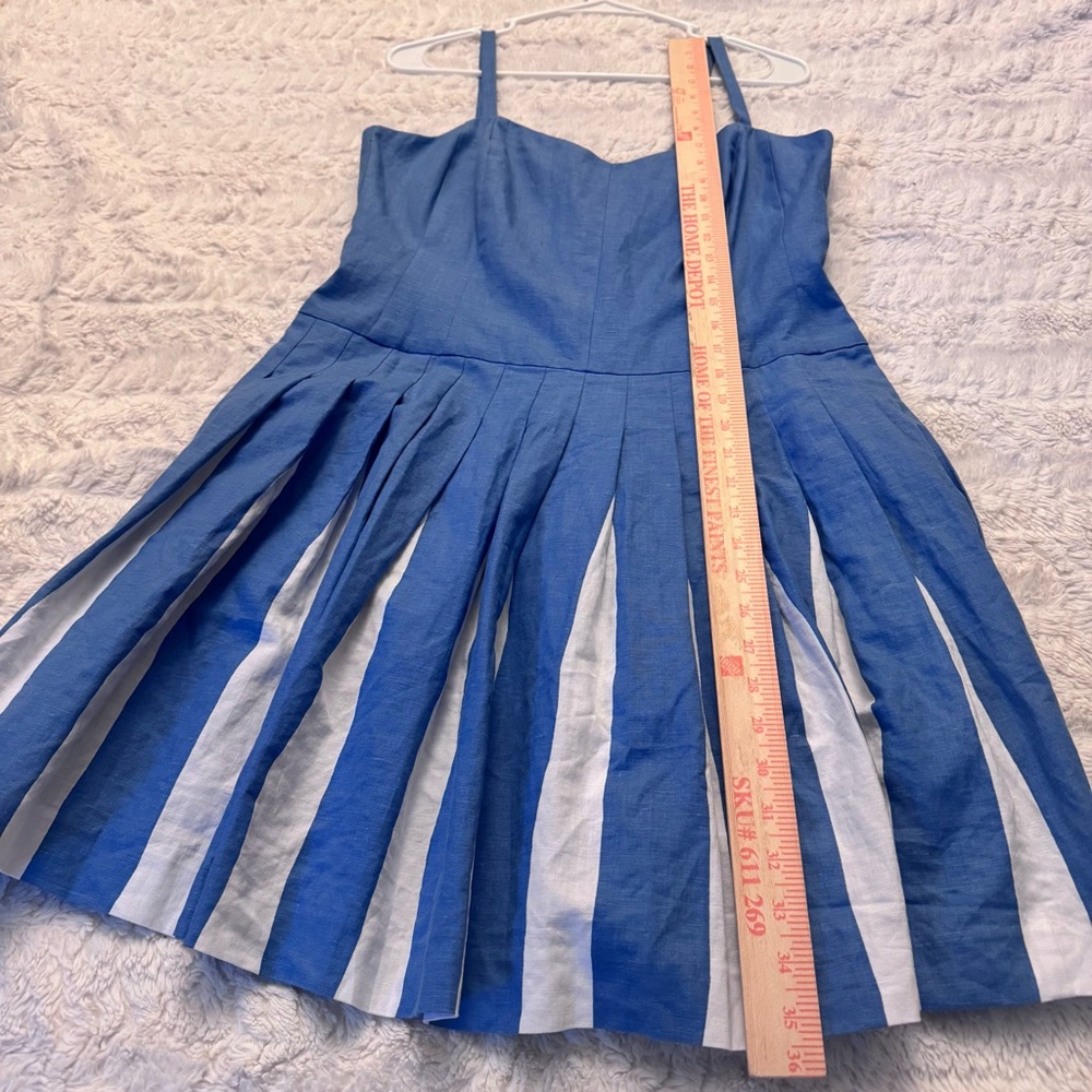Boden Blue & White Pleated Midi Dress Size 14P | Cotton Linen Blend sleeves - Picture 7 of 7